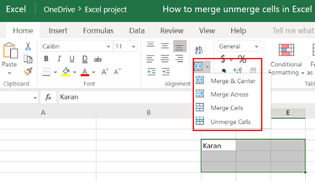 Cara Merge dan Unmerge cells di Excel